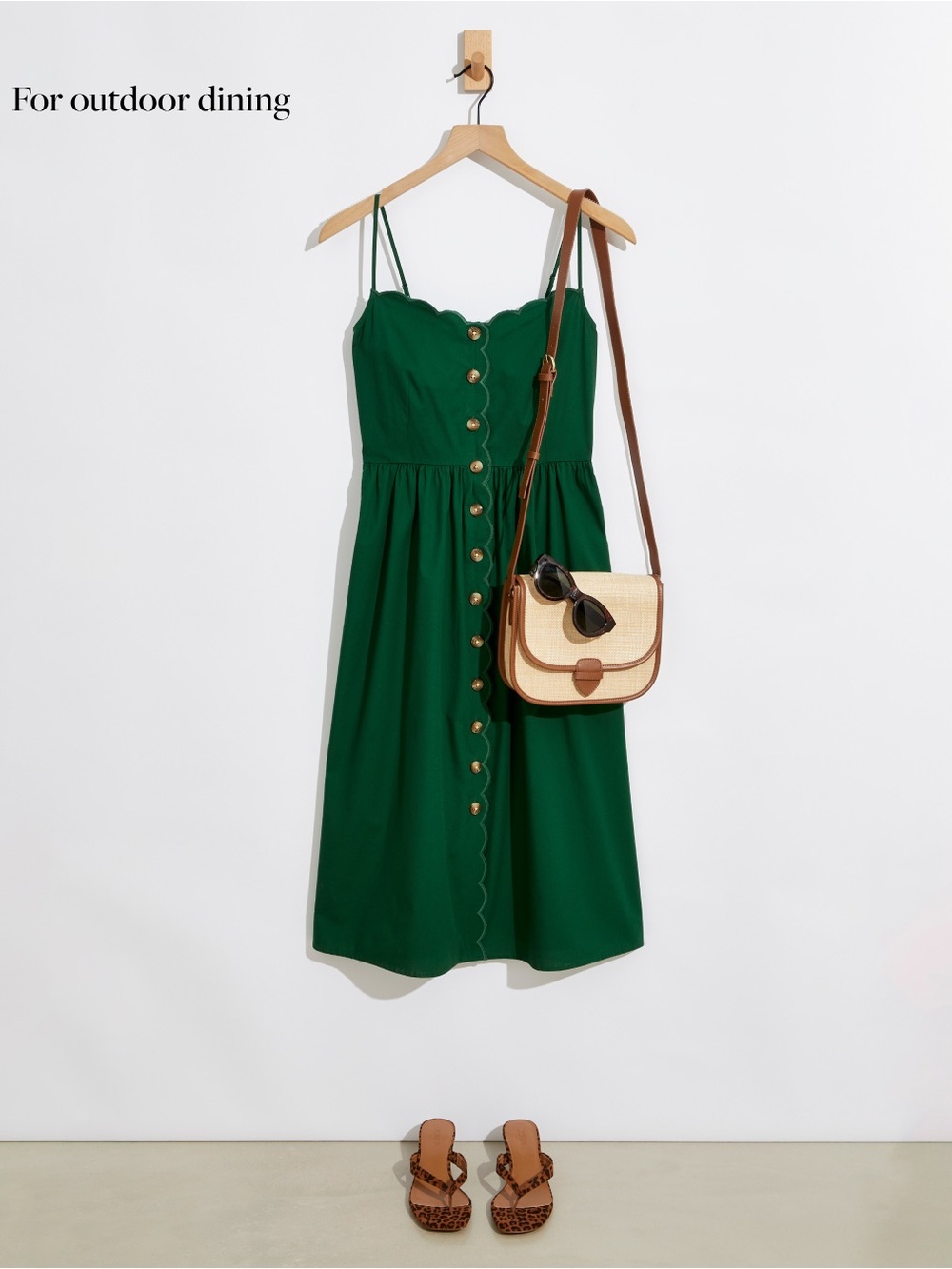 J Crew Green Scallop-Edge Button Front Sundress NWT